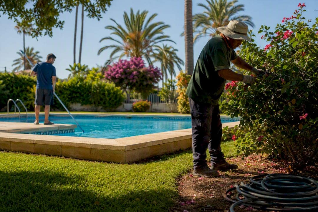 Communal pool and garden maintenance in Spanish community