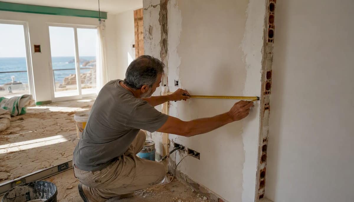 Hands measuring renovation in Spanish home
